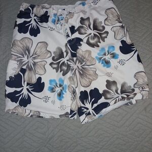 Vintage OP Men's Floral Shorts - White, Blue, and Gray Sz XL VGVC